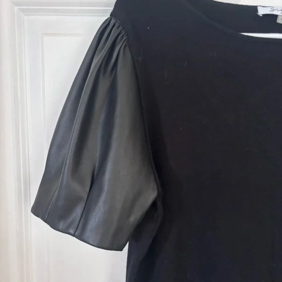 Siani Milano Black Shirt with Faux Leather Puff Sleeves Size XL - Picture 2 of 4